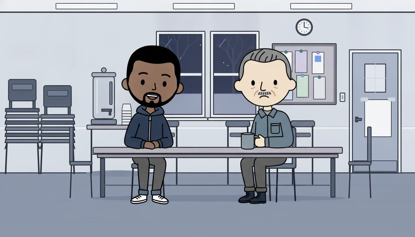 Dez and Hal side by side at the library table.